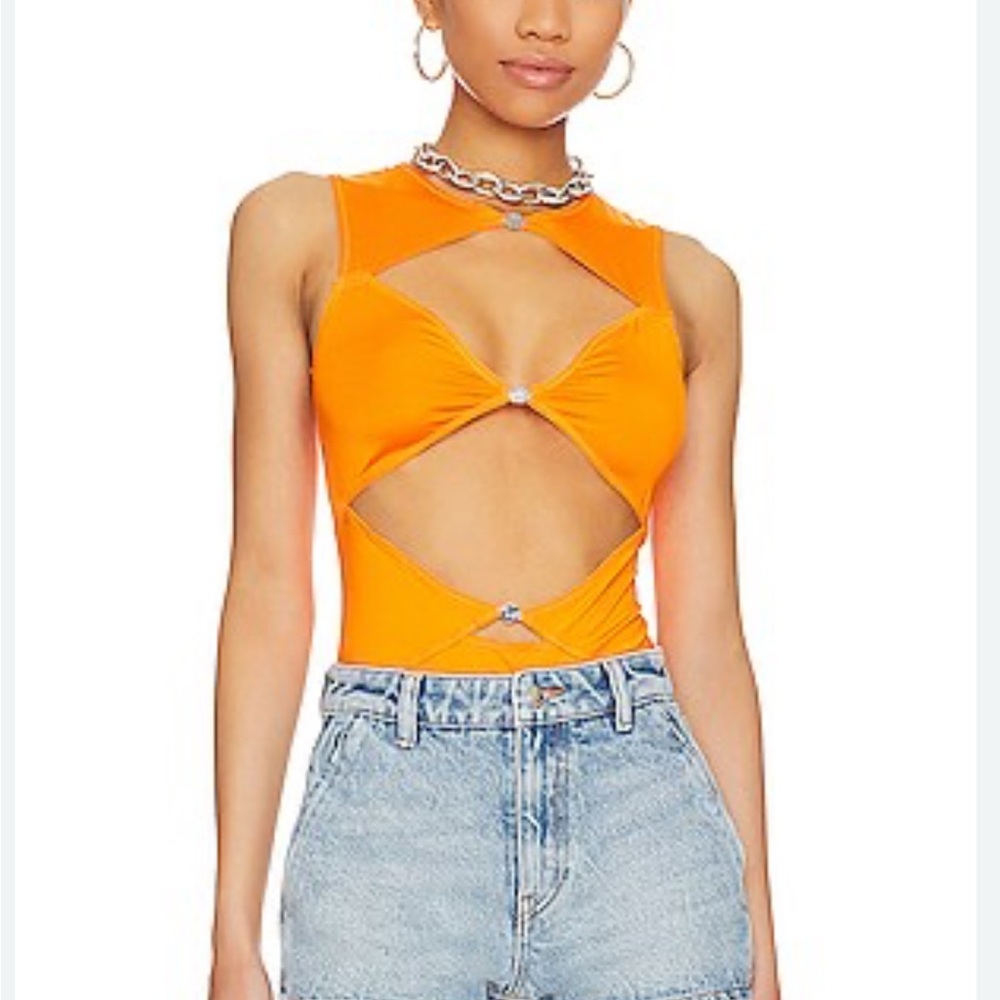 Orange Sleeveless Cut-Out Bodysuit